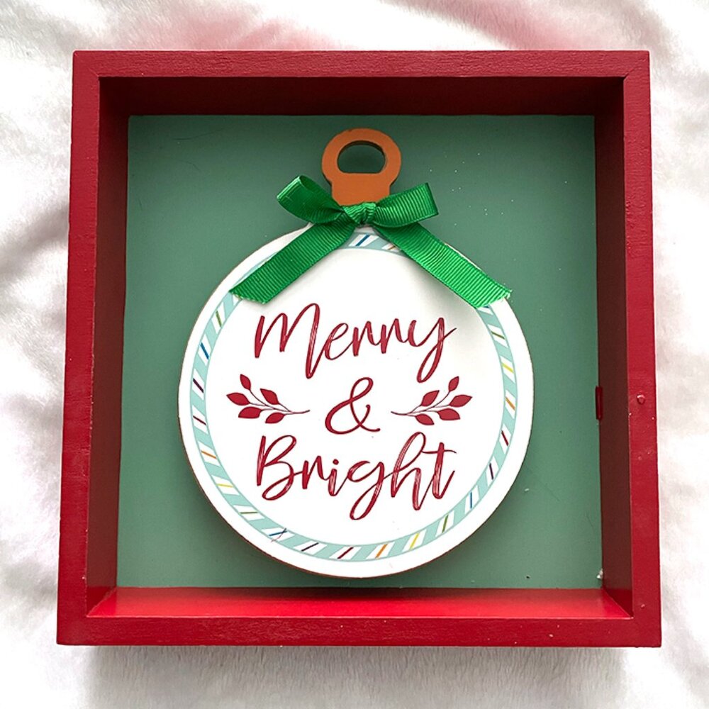 NWT 8"x8" Ashland  "Merry and Bright" Christmas Ornament Table Top Decor